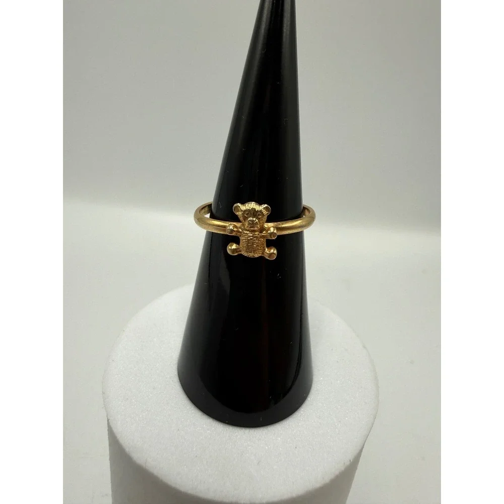Vintage Gold Tone Teddy Bear Adjustable Ring Whimsical Animal Jewelry Size 6.5
